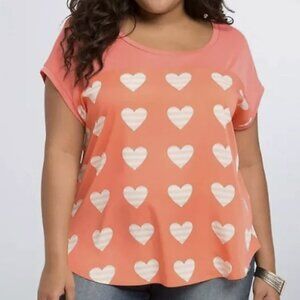 Torrid Dolman Sleeve Coral Heart Patterned Short Sleeve Tee 4X